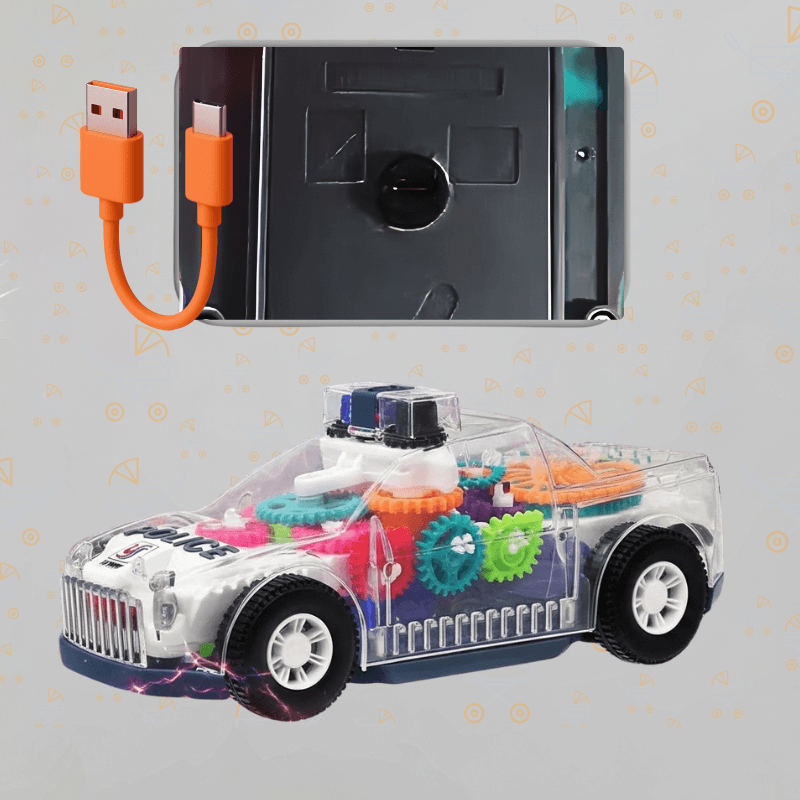 Rechargeable Transparent Gear Police Car Toy with USB Charging - Music & LED Lights - Kids Toys Bangladesh